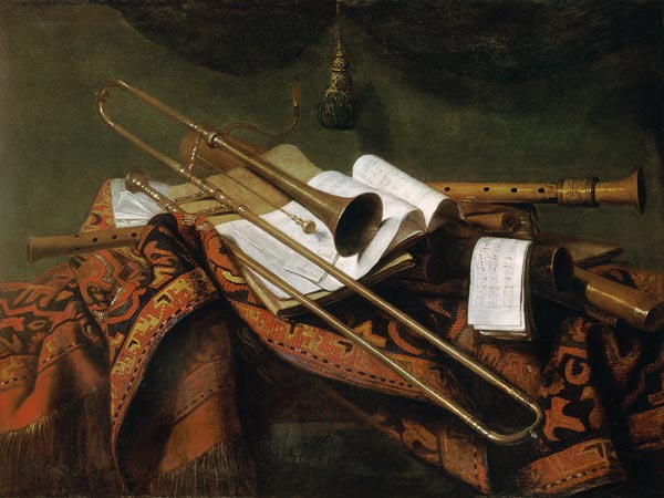 Stillleben mit Trompete und Flöte van Franz Friedrich Franck