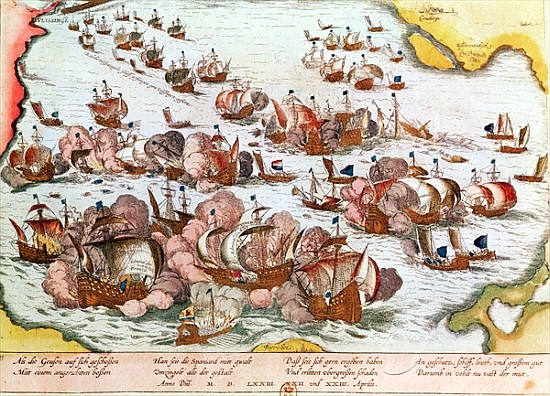 Naval Combat between the Beggars of the Sea and the Spanish in 1573 van Franz Hogenberg
