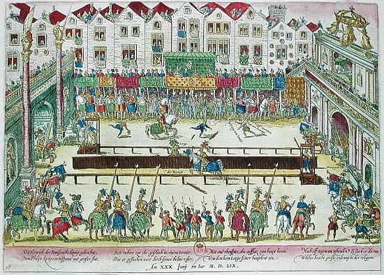 Tournament during which Henri II (1519-59) was injured the Count of Montgomery and died ten days lat van Franz Hogenberg