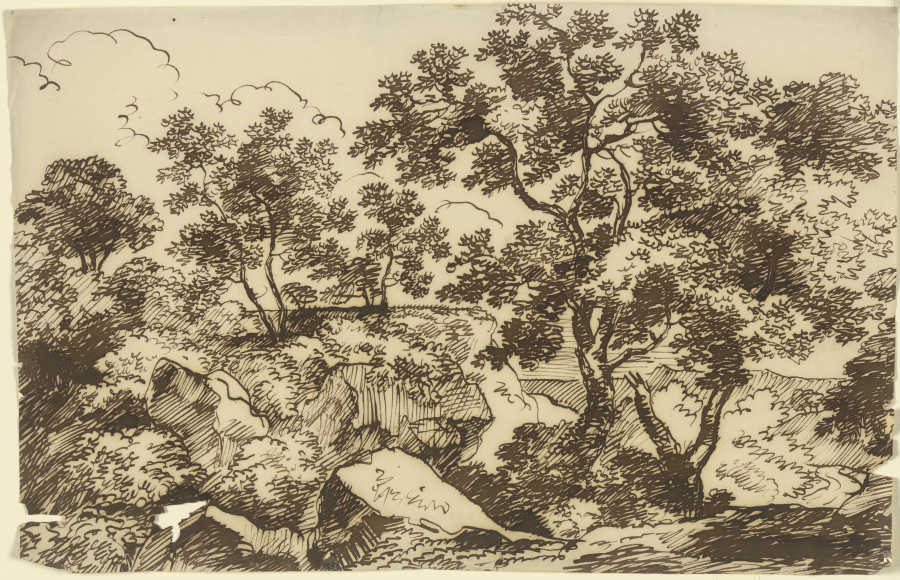 Bäume in einer felsigen Landschaft van Franz Innocenz Josef Kobell