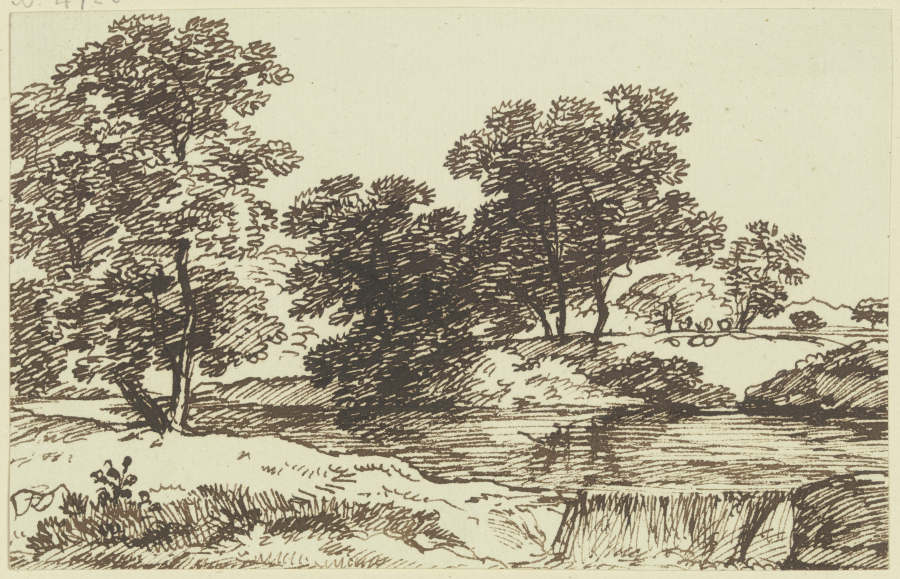 Baumgruppe an einem Gewässer van Franz Innocenz Josef Kobell