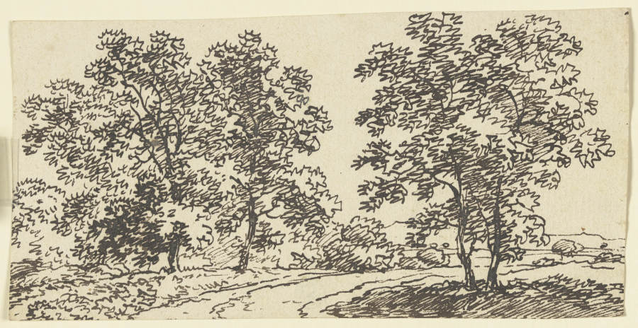 Ein Weg, von zwei Baumpaaren gesäumt van Franz Innocenz Josef Kobell
