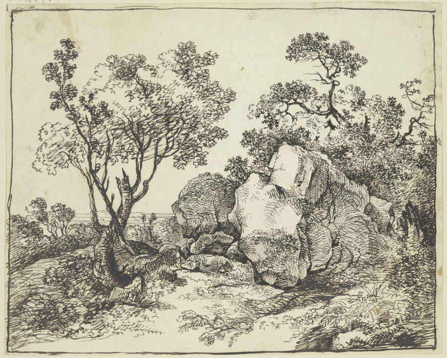 Felsblöcke zwischen Bäumen van Franz Innocenz Josef Kobell