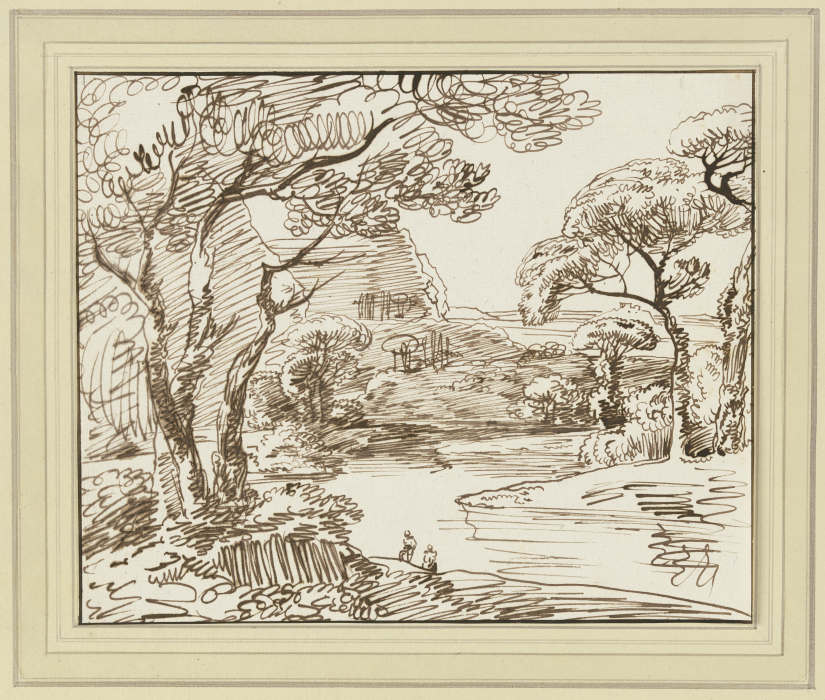 Flussuferlandschaft mit Bäumen van Franz Innocenz Josef Kobell