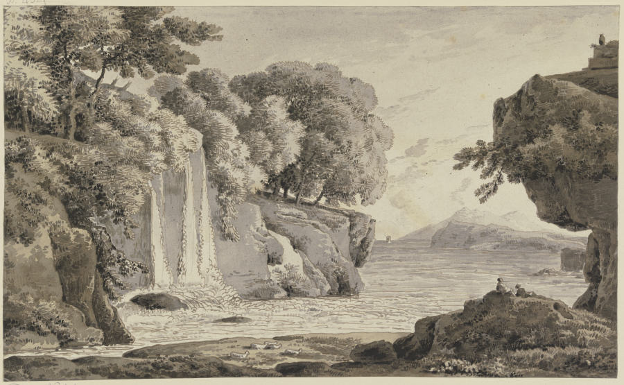 Landschaft mit Felsen und Wasserfall van Franz Innocenz Josef Kobell