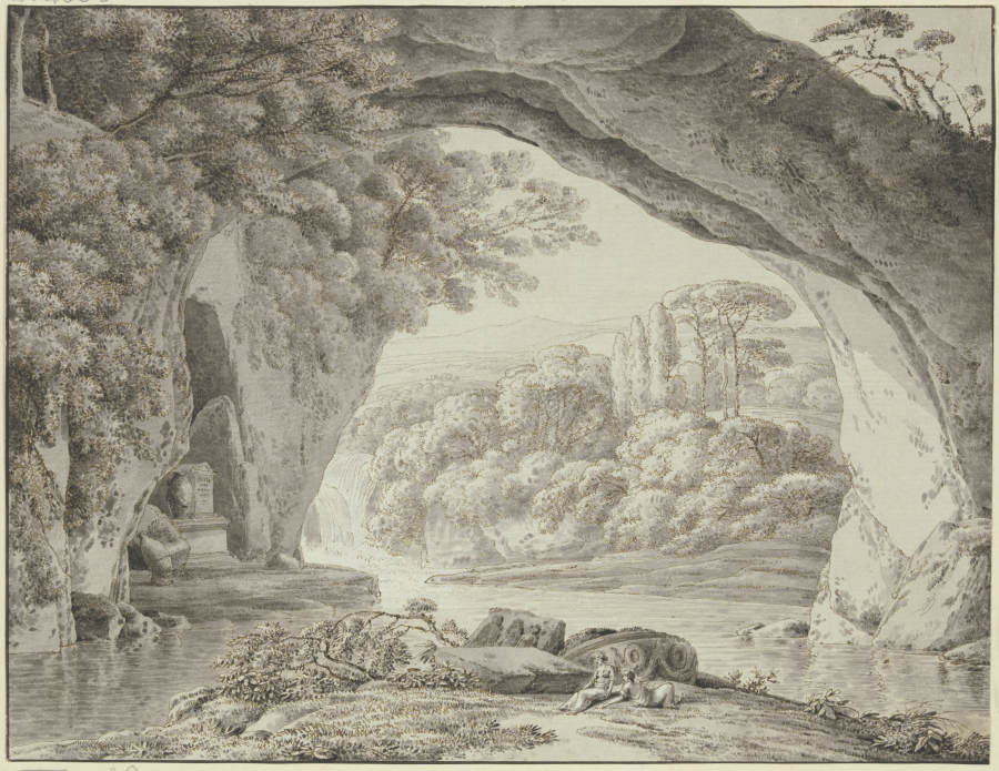 Landschaft mit Felsenbogen und antiken Monumenten van Franz Innocenz Josef Kobell
