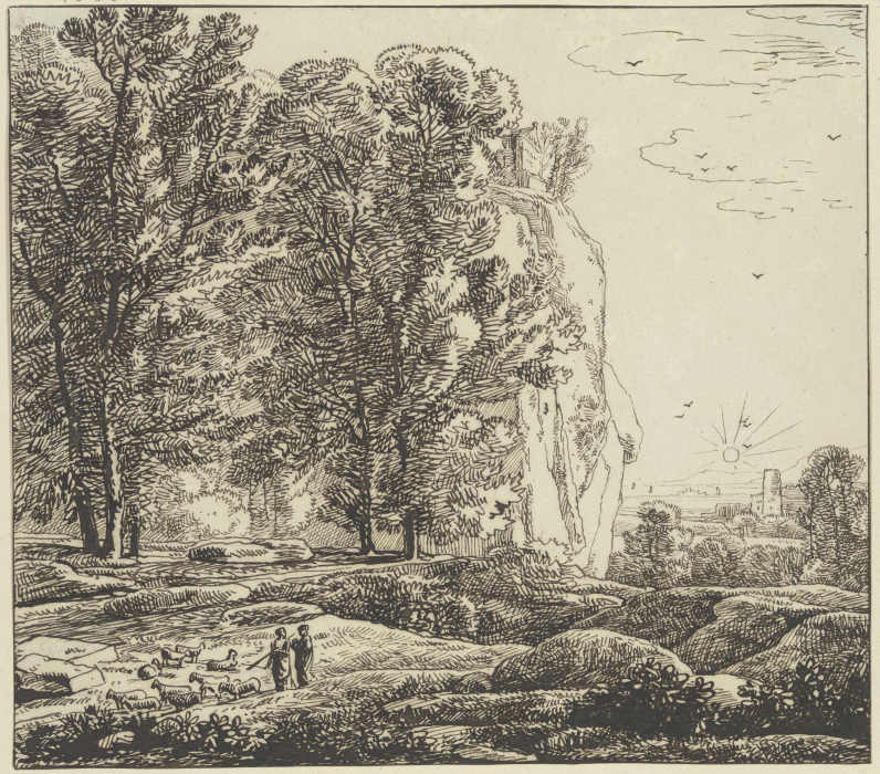 Landschaft mit hohem Felsen van Franz Innocenz Josef Kobell