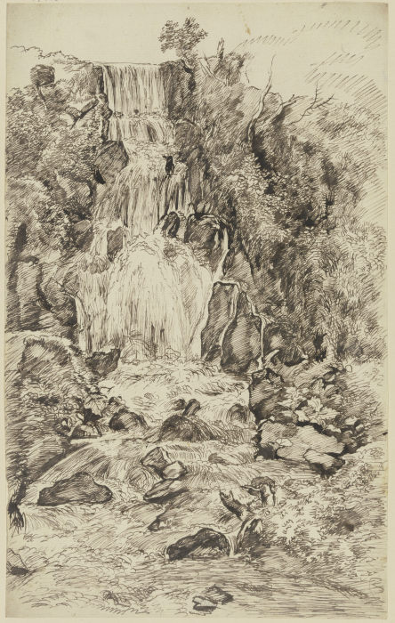 Landschaft mit hohem Wasserfall van Franz Innocenz Josef Kobell