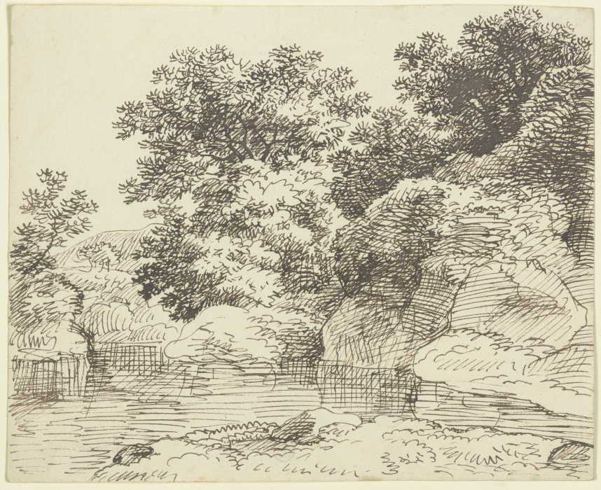 Embankment with trees van Franz Innocenz Josef Kobell