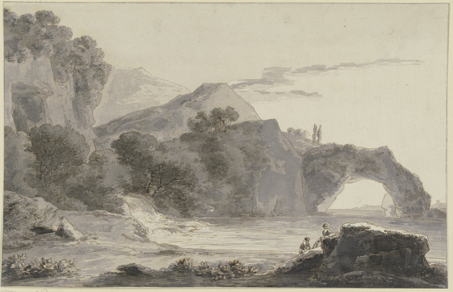 Uferlandschaft mit Felsbogen van Franz Innocenz Josef Kobell