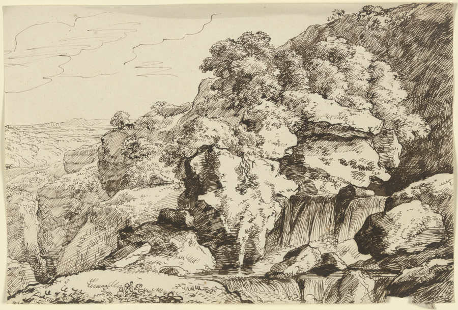 Wasserfall in einer Berglandschaft van Franz Innocenz Josef Kobell