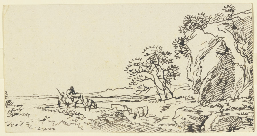 Weidelandschaft mit Vieh, rechts ein Felssporn van Franz Innocenz Josef Kobell