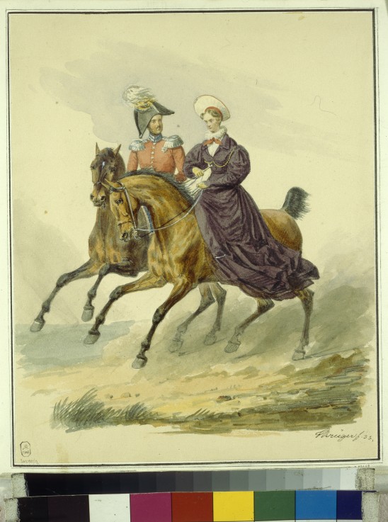 Emperor Nicholas I and Empress Alexandra Fyodorovna (Charlotte of Prussia) van Franz Krüger