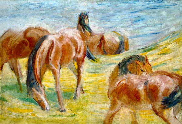 Grasende Pferde van Franz Marc