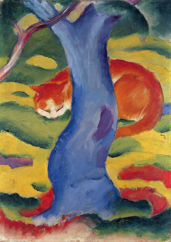 Kat achter een boom  van Franz Marc