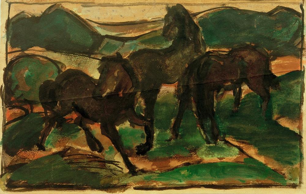 Horses on the Meadow I van Franz Marc