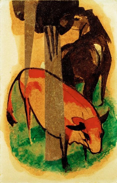 Black Brown Horse and Yellow Cow van Franz Marc