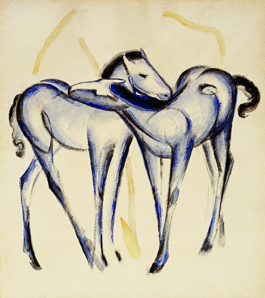 Twee blauwe paarden van Franz Marc