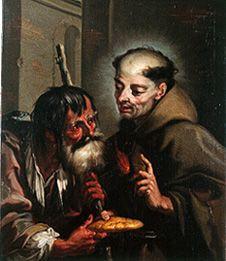 Der hl. Petrus Regaladis speist einen Bettler mit Brot.