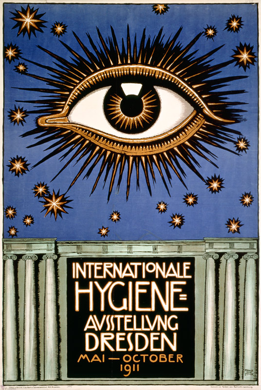 Advertisement for the 'First International Hygiene Exhibition' in Dresden, printed by Leutert und Sc van Franz von Stuck
