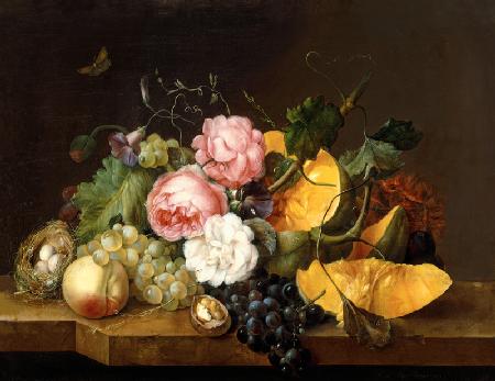Stilleven met bloemen en fruit - Franz Xaver Petter
