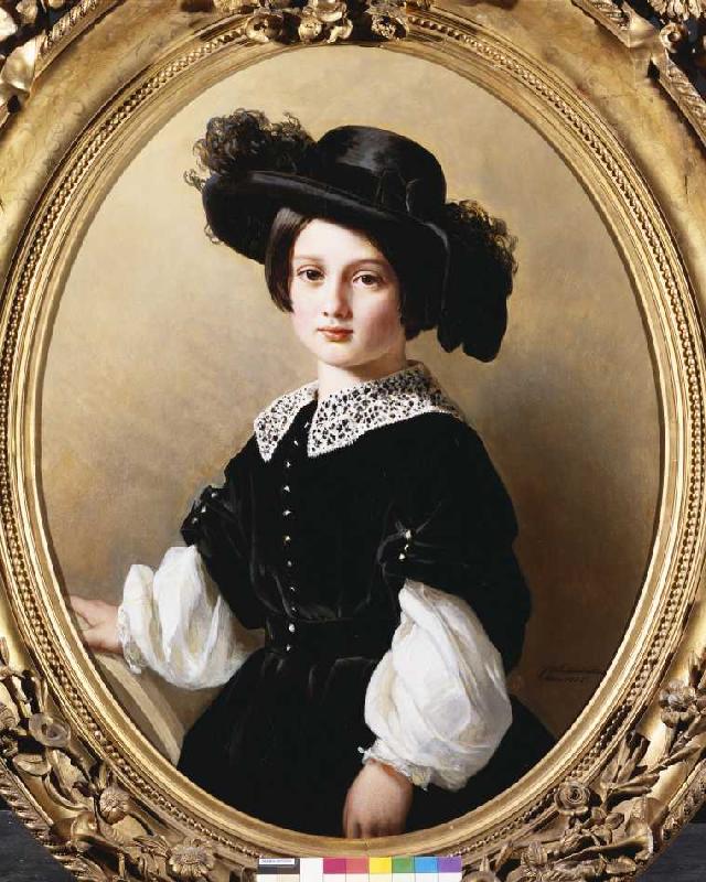 Portrait eines Mädchens im Samtkleid und Hut van Franz Xaver Winterhalter