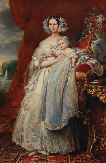 Helene-Louise de Mecklembourg-Schwerin, Duchess of Orleans (1814-58) with his son Count of Paris (18