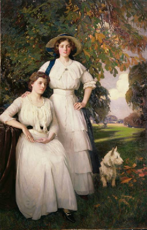Portrait of Two Young Women in an Autumn Landscape van Fred Hall