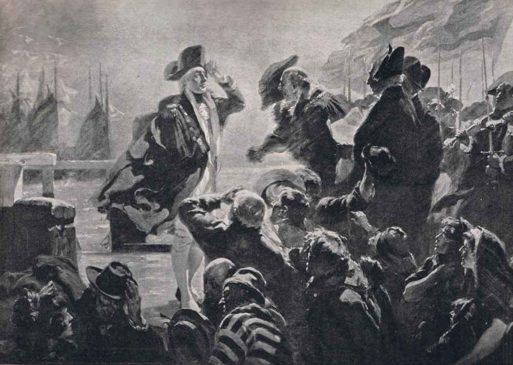 Nelson Landing at Yarmouth, illustration from British Battles on Land and Sea, published by Cassell, van Fred Roe