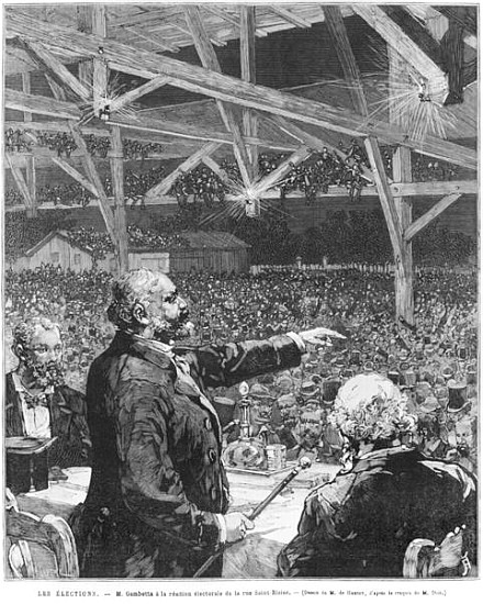 Leon Gambetta a la reunion electorale de la rue Sainte-Blaise, c.1879 van Frederic de Haenen