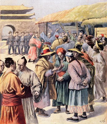 Disturbances in Seoul, cover of 'Le Petit Journal', 13th August 1894 (colour litho) van Frederic Lix