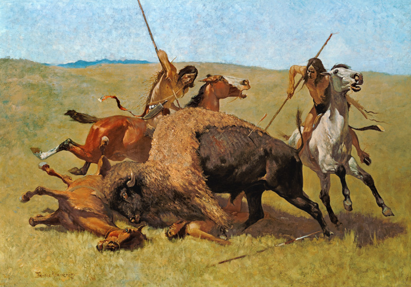 Indianer bei der Büffeljagd. van Frederic Remington