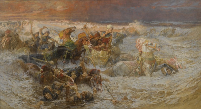 Pharaoh's Army Engulfed by the Red Sea van Frederick Arthur Bridgman
