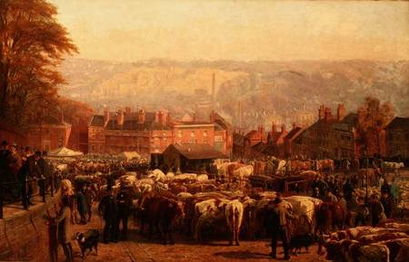 The Hill at Norwich on Market Day van Frederick Bacon Barwell