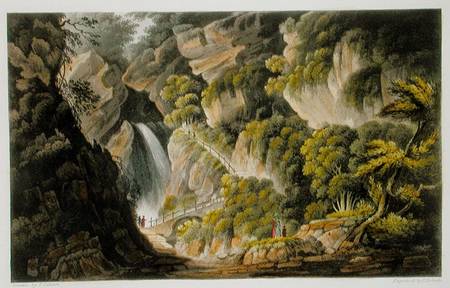 Waterfall at Shanklin, from 'The Isle of Wight Illustrated, in a Series of Coloured Views', engraved van Frederick Calvert