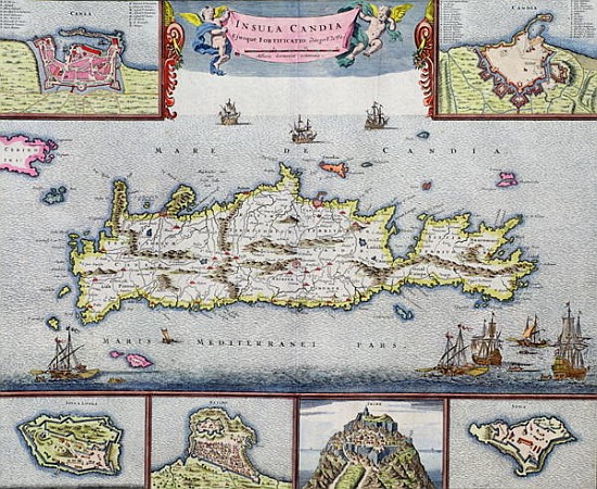 Map of the Island of Candia (Crete) with the sea port of Herakleion, c.1680 van Frederick de Wit