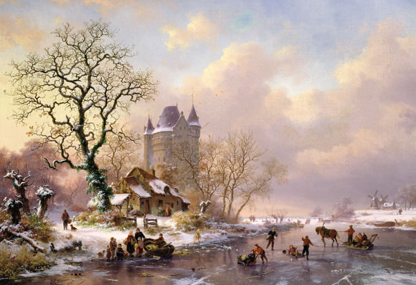 Winter Landscape with a Castle van Frederick Marianus Kruseman