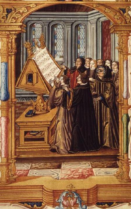 Ms Fr 1537 f.58v Illustration from 'Chants Royaux sur la Conception Couronnee du Puy de Rouan', depi van French School