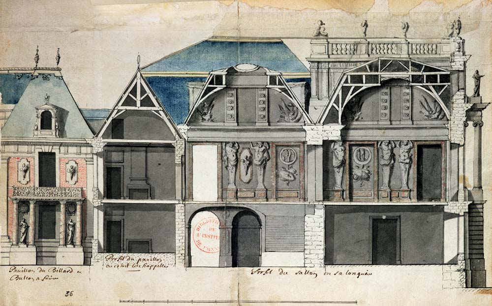 Cross-section of a wing of the Chateau de Versailles constructed by Louis Le Vau ((1612-70) van French School