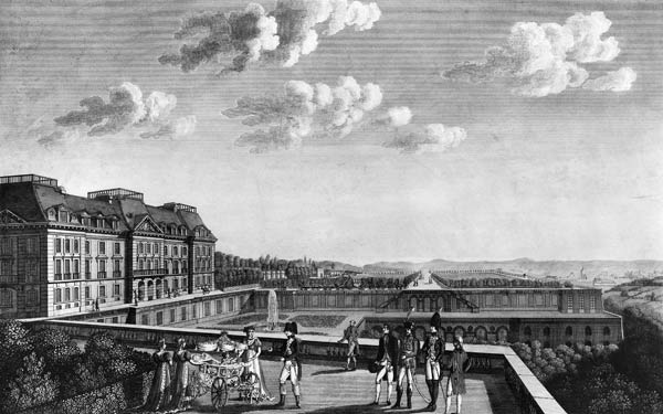 First steps of King of Rome on the terrace of Saint-Cloud; engraved by Dubois van French School