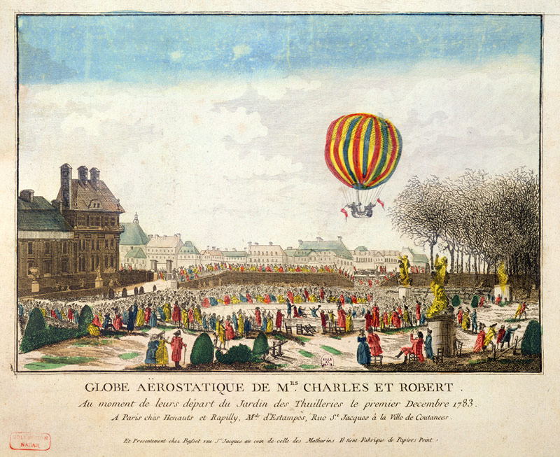The Flight of Jacques Charles (1746-1823) and Nicholas Robert (1761-1828) from the Jardin des Tuiler van French School