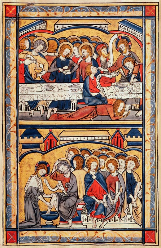 The Last Supper and the Washing of the Feet, c.1260 (tempera & gold leaf on parchment) van French School