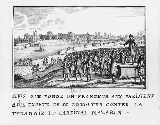 A man of the Fronde exhorting the Parisians to rise up against Cardinal Mazarin''s tyranny on 6th Ja van French School