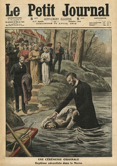 An unusual ceremony, an Adventist baptism in La Marne, illustration from ''Le Petit Journal'', suppl van French School