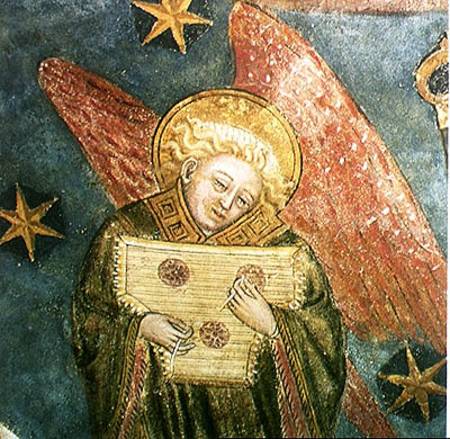 Angel musician playing a psaltery, detail from the vault of the crypt van French School