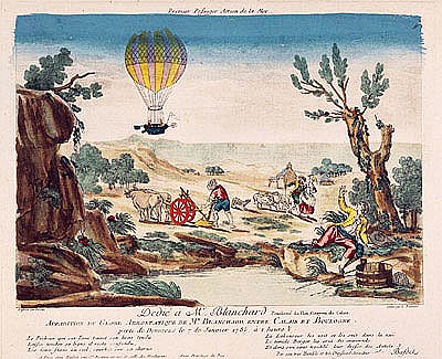 Appearance of the Hot-Air Balloon of Jean Pierre Blanchard (1753-1809) between Calais and Boulogne van French School