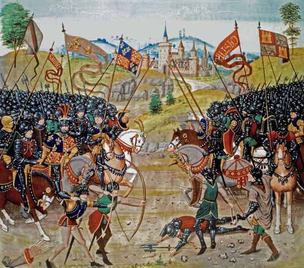 Fr 2643 f.312v Battle of Najera, 1367, from Froissart''s Chronicle van French School