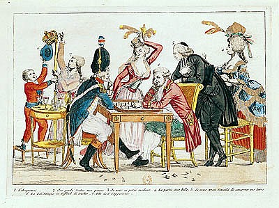 Caricature of Louis XVI (1754-93) playing chess with a soldier of the National Guard van French School