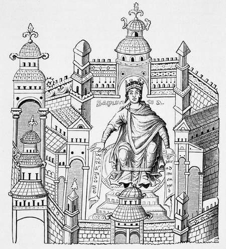 A Carlovingian king in his palace, personifying Wisdom appealing to the whole human race, after a mi van French School