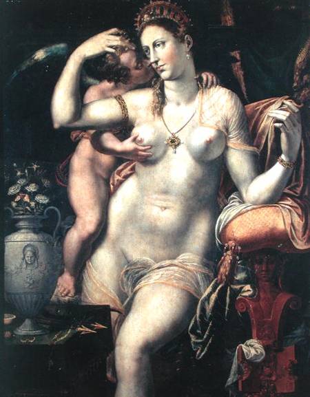 Cupid Caressing Venus van French School